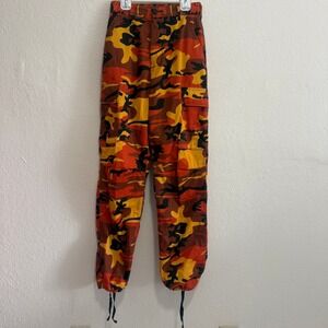 Rothco BDU Orange Camo Cargo Pants Button Fly Drawstring Ankle Womens XS Regular